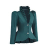 （in stock）Women Victorian Gothic Red Blazer Formal Business Ruffles Slim V Neck Jacket Victorian Elegant Pirate Jacket