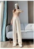 Brown Woolen Suit Pants for Women in Autumn and Winter Narrow Version Straight Wide-leg Pants with Drape
