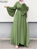 Women Muslim Maxi Dress Solid Color O-Neck Long Sleeve Turkish Abaya Robe Casual Elegant Party Oversized Vestidos