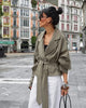 Women's Cropped Trench Coat Lapel Belted Waist Jacket, Loose Fit Drop Shoulder Short Trench
