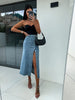 Autumn Women High-waist Retro Button Irregula Skirt Slit Washed Blue Denim Skirts Woman Package Hip Jeans Skirt Streetwear