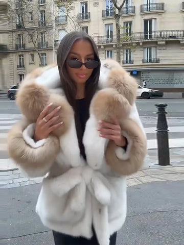 Hoody Faux Fur Furry Coats Women Belt Long Sleeve Pocket Thicken Warm Jacket Autumn Winter Urban Lady Streetwears