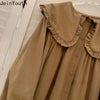 Dresses for Women Ruffles Peter Pan Collar Long Sleeve Oversized Robe Femme A-line Sweet Shirt Dress Vestidos De Mujer