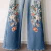 Embroidered Straight Jeans Women Denim pants Female Autumn High Waist wide-leg pants Ladies Casual Trousers