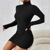Sexy Mini Dress For Women Autumn Black Solid Turtleneck Long Sleeves Sheath Dress Club Elegant Bodycon Party Dresses Female