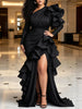 Plus Size One Shoulder Maxi Evening Dress Women Elegant Long Sleeve High Waist Tiered Ruffle Party Prom Wedding Guest Dresses