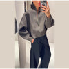 Olive Green Women's Short Coat High Neck Full Sleeve Zipper Up Oversized Cropped Jacket Autumn Female Daily Casual Outwear