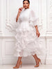 Pleated Chiffon Tiered Midi Dress Ruffle Half Flutter Sleeve Flowy Layered Dress Women Elegant Wedding Guest Formal Mid Dress