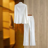 High Street Runway Designer Suit Set Women's Career Style Single Diamonds Beaded Blazer Flare Pants Suit