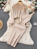 Winter Women Knitted Sets Breading Long Sleeve Pearl Sweater+Knitted Camis Dress Sets Sweater Suits