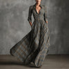 Women Plaid Shirt Dress V Neck Single Breasted Split Asymmetrical Hem Pocket Maxi Dress Ladies Elegant Casual Vintage Long Dress