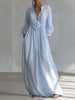 Boho Vacation Woman Maxi Dress 3D Flower V Neck Long Sleeve Solid Color Elegance Flowy Dresses Woman Spring Robes Vestidos