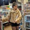 Brown Deer Print Faux Fur Coat Women Y2k Zip‑up Full Sleeves Warm Fluffy Short Jacket Winter Street Party Casual Coats
