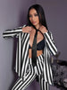 Black and white striped women's suit Jacket Niche Spring holiday party suit jacket Women's casual loose coat