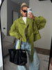 Lace Up Suede Jacket Women Lapel Full Sleeve Single-breasted Pocket Cropped Coat Spring Lady Daily Street Outerwear