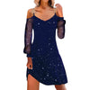 Women Elegant Christmas Maxi Dress Sexy Cold Shoulder Long Sleeve Sequin Slim Fit Vestido Aline Bodycone Suspender Dresses