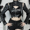 Punk Faux Leather Cropped Jacket Women Spring Streetwear Sexy Slim Fit Rivet PU Blouse Top