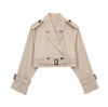Women Belt Cropped Trench Spring Jacket Vintage Streetwear Double Breasted Long Sleeve Top Female Coat Outfits