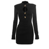 Hollow Out Long Sleeve Sexy Mini Dress Women Gown Elegant Winter Half High Collar Metal Buckle Club Party Dresses
