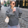 Casual Solid Women Blazer Coat Lapel Long Sleeve One Button Loose Outerwear Autumn Female Chic High Street Overcoat