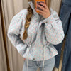 Floral Print Zip Button Stand Collar Quilted Jacket Drawstring Waist Oversized Autumn Women Coat Casual Chic Lady Outerwear