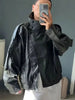 Autumn Women Turtleneck Faux Leather Jacket Vintage Long Sleeve Zipper Motorcycle Jackets Female Streetwear Chic Coat