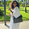 Fall Holiday Half Sleeve Striped Print V-Neck Loose Long Dress Street Africa Women Party Vestidos Dresses Vestidos