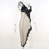 Sexy Lace Party Dress Women Deep V-Neck Irregular Chic Patchwork Design Skinny Maxi Bodycon Midnight Stretch Clubwear