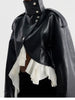 Edgy Faux Leather Cropped Jacket for Women Lapel Snap Button Irregular Pleated Ruffle Hem Long Sleeve Biker Coat