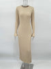 Lace-Up Female Knit Maxi Dress Autumn High Waist Patchwork Long Sleeve Loose Solid Dress Bandage Knitwear Dress