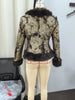 Women Vintage Floral Print Plush Cuffs Fur Collar Coat Waist Cinching Short Women's Jacket Autumn Winter Banquet Outfit