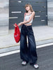 Letter Embroidery Wide Leg Trousers Women Korean High Waisted Sickle Jeans Female Streetwear Baggy Y2K Denim Pants