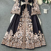 Retro Court Style Printed Dress Women Autumn Winter Flared Sleeve Vintage Long Dresses Ladies Slim Autumn Winter Long Robe