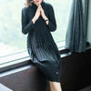 Pleated Clothing For Women Long Sleeve Stand Collar Doulble Pockets Loose Dress Vestido YF576