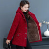 2026New Autumn Winter With Velvet Cotton-padded Jacket Women Mid-Aged Mother Hooded Floral Plus Velvet Warm Parkas Coat Female