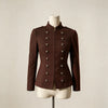 Elegant Women Stand Collar Double Breasted Military Jacket Slim Fit Waist Cropped Blazer Solid Color Lady Outer Coat