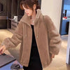 Women Winter Warm Double Coral Fleece Overcoat Solid Soft Plush Stand Collar Coats Ladies Long Sleeved Zipper Outerwears