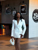 Chic White Waist Cinching Dress Women Full Sleeve Deep V-neck Double Breasted Mini Vestidos Lady High Street Robe