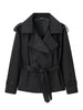 Women Lapel V-neck Belt Trench Coat Lace Up Button Full Sleeve Short Thin Windbreak Lady Daily Street Outerwear
