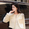 Women's Winter Little Fragrance Short Tweed Blazers Skirt Set Vintage Solid Color Round Neck Tassel Jacket Two-piece Sets