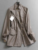 Solid-color Stand Neck Pocket Loose Mid-length Drawstring Waist Casual Trench Coats Women Long Sleeves Coats