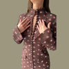 Floral Print High Neck Midi Dress For Women Chic Long Sleeve Button Front Sheath Dresses Office Party Commuting Clothes