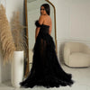 Women Tierred Mesh See Though Off Shoulder Sweetheart Collar Maxi Long Floor Length Dress Evening Sexy Party Dresses