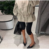 Drawstring Waist Windbreaker Jacket Women Contrast Collar Flap Pockets Long Sleeve Zip Up Coat Autumn Casual Loose Jackets