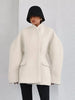 White Woolen Women's Coat Stand Collar Button Waist-cinching Long Sleeve Female Jacket Spring Autumn Tweed Outwear