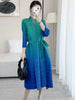 Contrast Color Pleated Dress For Women Open Stitch Belt Midi Elegant Dresses Ladies Party Clothing Spring 2R7326