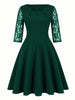 Women's Vintage Floral Lace Wedding Party Dress Square Neck A-Line Skirt High Waist Solid Medium Sleeve Slim Flared Skirt