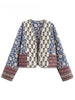 Vintage Women's Print Patchwork Cotton Jacket Quilted Long Sleeve Loose Short Warm Coat Autumn Winter Female Outwear