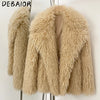 Debaior Winter Clothes Women Faux Mongolia Sheep Fur Coat Warm Fake Fur Jacket Long Sleeve Artificial Fur Overcoat