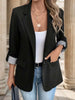Women's Slim Fit Casual Button Blazer European Style Roll Up 7-Pt Sleeve Suit Jacket